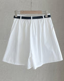 Amy Pintuck Banding Short Cotton Pants (Belt Set)