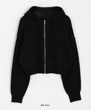 Sitanne Hood Cropped Knit Zip-Up Cardigan