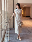 Celia Shirring Turdle Sleeveless Long One Piece