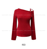 Eden Ribbon Strap Unbalanced Shoulder Ribbed Knit