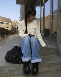 Jiki Light Blue Brush Washing Wide Pants