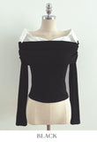 Bella Shirt Color Matching Layered Off-Shoulder T-shirt