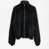 Weaving high neck fur zip-up