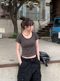 Boda Stripe Color Matching Daily Short Sleeve T-shirt