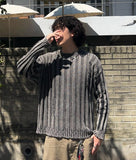 Pigment Washed Damage Ribbed Knit