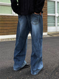 Blank wide wrinkle washing denim pants