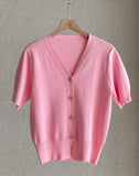 Elnia V-neck Puff Knit Cardigan H-Line Skirt Set