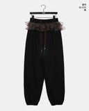 [Brushed Lining] Shover Leopard Chiffon Layered Tiered Jogger Pants