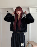 Facey Hood Layered Fur Jacket