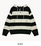 Stripe cable hood warmer knitwear