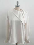 Luan Satin Pintuck Pearl Tie Blouse