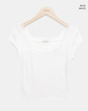 Vucky Lace Square Neck Slim Short Sleeve T-shirt
