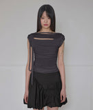 Asymmetrical Draped Strap Roll-Up T-Shirt