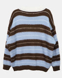 Here Color Matching Stripe Collar Neck Button Long Sleeve Knit