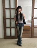 [Pelvic Pad] Pet Washing High Waist Denim Bootcut Pants