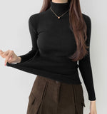 Ribbed Inner Winter Fall Neck Polar Long Sleeve T-shirt