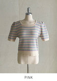 Shushu Short Sleeve Stripe Square Knit