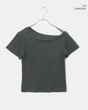 Sasha Stud Rivet Unbalanced Off-Shoulder Short Sleeve T-Shirt