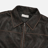 Pond cut washing two-way leather jacket