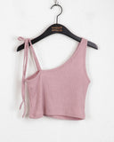 [SET] Shopee Ribbon Strap Unbalanced Sleeveless Ribbed T-shirt