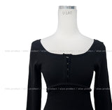 Hooky layered ribbed U-neck long sleeve