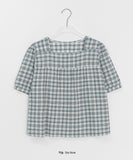 Igets Square Neck Check Short Sleeve Blouse