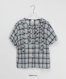 Dudas Frill Check Round Short Sleeve Blouse