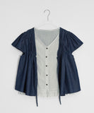 Cheatero Denim Layered Short Sleeve Blouse