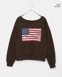 Murhit American Flag Printing One-Off Shoulder Long Sleeve Sweatshirt