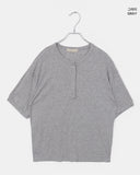 [UNISEX] Karin Linen Overfit Henley Neck Off-Shoulder Short Sleeve T-Shirt