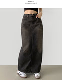 Slit H-line Washing Long Denim Skirt