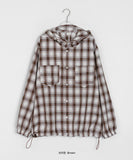 [unisex] Keluto Pocket String Over Check Hood Shirt