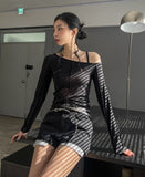 Line Overlock One Shoulder Long Sleeve