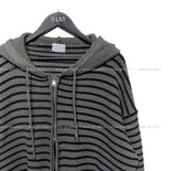 Color Matching Stripe Knit Warmer Hood Zip-Up