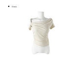 Dis Twist Strap Shoulder Lace Short Sleeve T-shirt