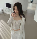 Lovely Lace Ribbon Punching Sleeveless Cardigan Set