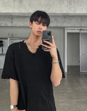 Atelie damage V-neck short sleeves knitwear