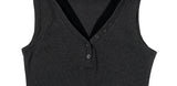 Cheche Layered Button Point Hood Sleeveless Top