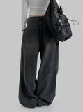 Cut pin tuck wide denim