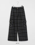 Nelling brushed check wide wool cargo pants