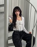 Mary's ribbon shirring crop blouse