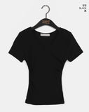 Monb Side Shirring V-Neck Short Sleeve T-Shirt