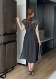 Foven Cowl Neck Wrinkle Banding Wrap Long One Piece