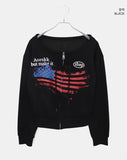 Burnoon American Flag Strap One Off Shoulder Long Sleeve Zip-up