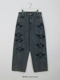 [unisex] Elisha Crack Washing Slit Wide Denim Pants