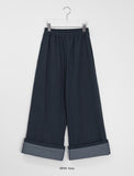 [BAONHAUS] Hinen Dot Color Matching Roll-up Cotton Wide Pants