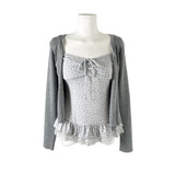 Surin Flower Frill Cardigan Sleeveless Set