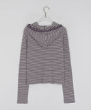 Seliki Stripe Button Hood Long Sleeve Tee