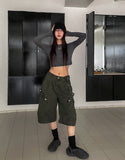 [U-BASIC] Sling U-neck crop long sleeve