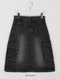 Kune cargo string denim midi skirt